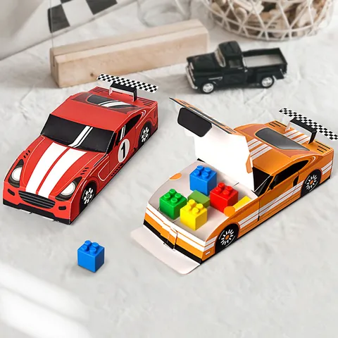 Rennwagen Form Papier Geschenkbox Karton Faltbar Süßigkeiten Box Für Kinder Geburtstag Party Dekoration Zielflagge Stil