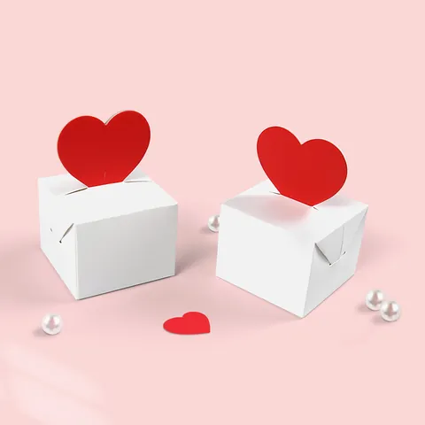 Valentinstag 3D Rotes Herz Quadratisch Mini Faltbare Papier Süßigkeiten Box Weiß Geschenkbox Für Hochzeit Party Geburtstag