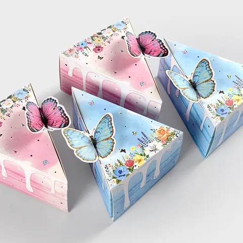 Butterfly Triangle Cake Shaped Candy Gift Box Floral Print Cardboard Treats Box For Wedding Birthday Party Favors Decor