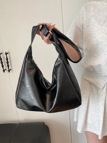 Damen Große Kapazität PU Leder Hobo Tasche Minimalistische Mode Tote Schultertasche Mit Verstellbarem Breitem Riemen Alltagstasche