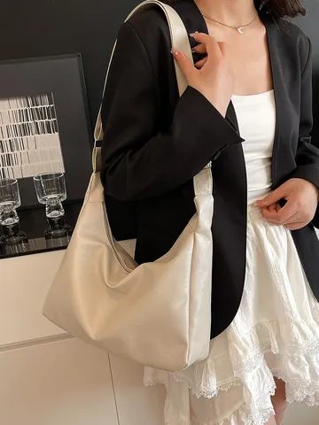 Damen Große Kapazität PU Leder Hobo Tasche Minimalistische Mode Tote Schultertasche Mit Verstellbarem Breitem Riemen Alltagstasche