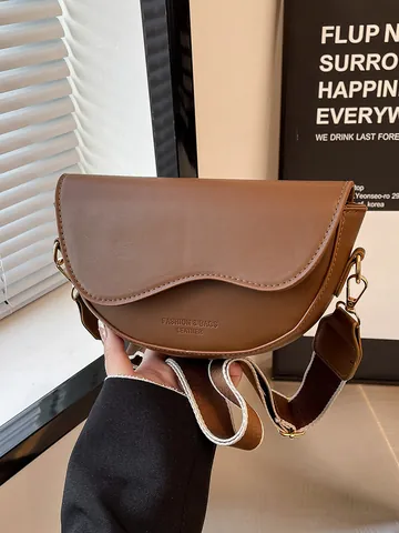 Borsa a Sella in Pelle PU da Donna Bordo a Onda Borsa a Tracolla Con Tracolla Larga Moda Versatile Piccola Borsa