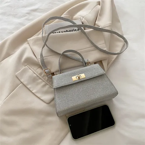 Damen Mode Glitzer Pailletten Kleine Quadratische Handtasche Mit Metall-Drehverschluss Casual Schimmernde Schultertasche