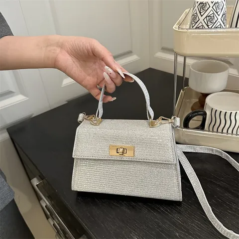Damen Mode Glitzer Pailletten Kleine Quadratische Handtasche Mit Metall-Drehverschluss Casual Schimmernde Schultertasche