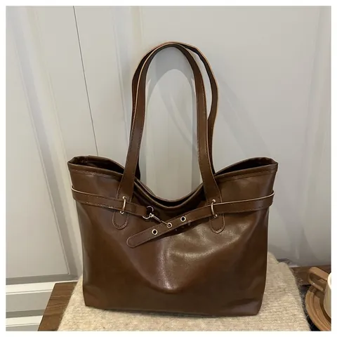 Γυναικεία Μόδα Τσάντα Tote Vintage PU Δέρμα Μεγάλη Χωρητικότητα Τσάντα Ώμου Με Διακόσμηση Ζώνης για Γραφείο Μετακίνηση