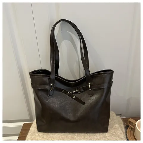 Γυναικεία Μόδα Τσάντα Tote Vintage PU Δέρμα Μεγάλη Χωρητικότητα Τσάντα Ώμου Με Διακόσμηση Ζώνης για Γραφείο Μετακίνηση