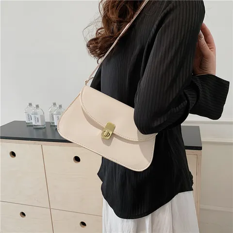 Trendy Retro PU Leather Crossbody Bag For Women Fashion Solid Color Small Square Saddle Bag With Gold Turn Lock Shoulder Bag