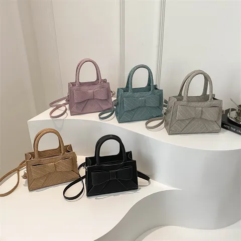 Damen Mode Schleife Mini Handtasche PU Leder Strukturierte Webart Kleine Quadratische Tasche Mit Griff Abnehmbarem Schultergurt