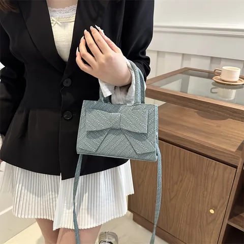 Damen Mode Schleife Mini Handtasche PU Leder Strukturierte Webart Kleine Quadratische Tasche Mit Griff Abnehmbarem Schultergurt