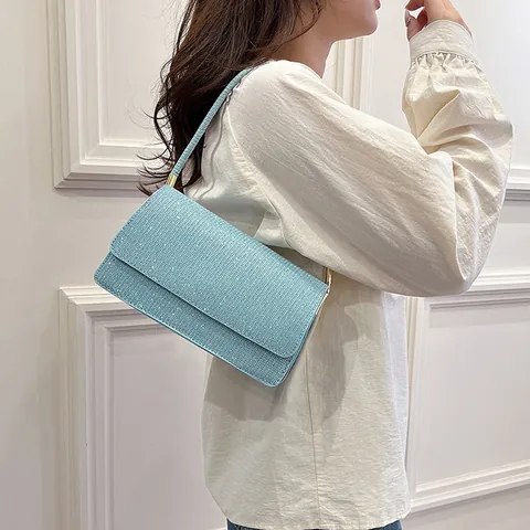 Women Shimmering Sequin Evening Bag PU Leather Shoulder Bag Elegant Square Crossbody Handbag For Party Wedding Banquet Daily