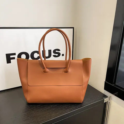 Bolso Tote de Mujer de Cuero PU Minimalista de Gran Capacidad Con Diseño de Solapa Color Sólido para Uso Diario