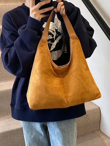 Vintage Matte PU Leather Tote Bag For Women Large Capacity Minimalist Hobo Shoulder Bag Retro Daily Commuting Underarm Bag