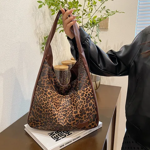 Leopardenmuster Einkaufstasche Große Kapazität PU Leder Schultertasche Für Damen Vintage Lässig Mode Hobo Tasche Handtasche