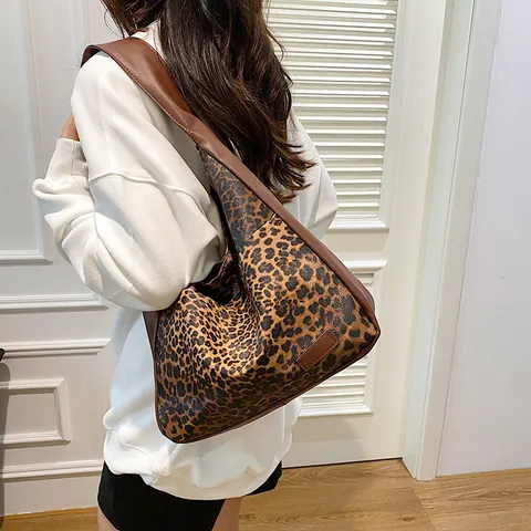 Leopardenmuster Einkaufstasche Große Kapazität PU Leder Schultertasche Für Damen Vintage Lässig Mode Hobo Tasche Handtasche