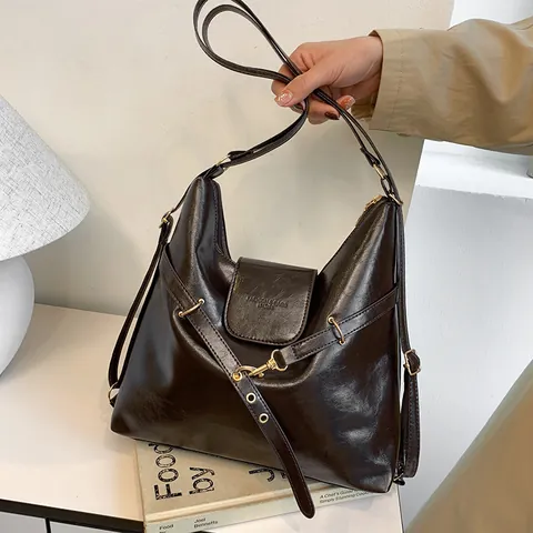 Sac Hobo en Cuir PU Vintage pour Femmes Grande Capacité 2024 Nouveau Sac à Épaule Polyvalent Sac à Dos Rétro Multi-Usage