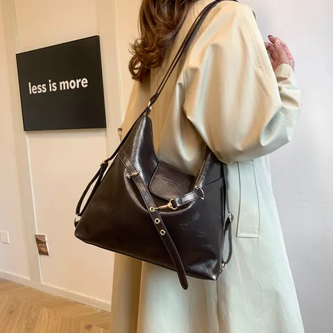 Sac Hobo en Cuir PU Vintage pour Femmes Grande Capacité 2024 Nouveau Sac à Épaule Polyvalent Sac à Dos Rétro Multi-Usage