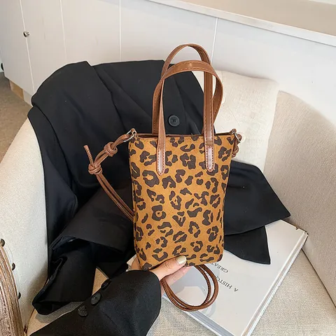 Vintage Leopardenmuster Mattiertes PU Leder Handytasche Mini Vertikale Umhängetasche Mit Doppelgriffen Für Damen