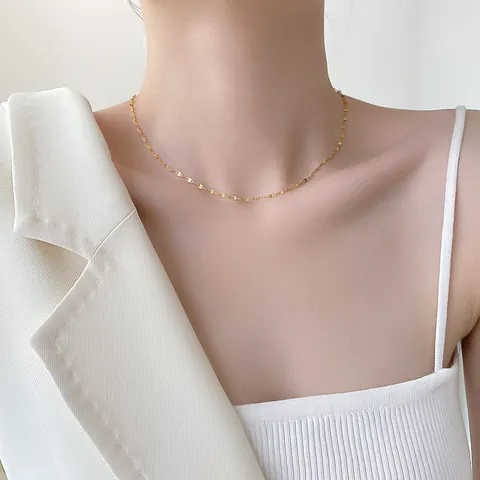 Minimalist 18K Gold Plated Titanium Steel Lip Chain Necklace And Anklet For Women Non-Fading Shining Clavicle Chain Jewelry