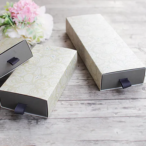 Confezione Regalo Rettangolare a Cassetto Vintage Con Maniglia in Nastro Motivo Damascato Paisley per Tè Caramelle Gioielli Matrimonio Festa