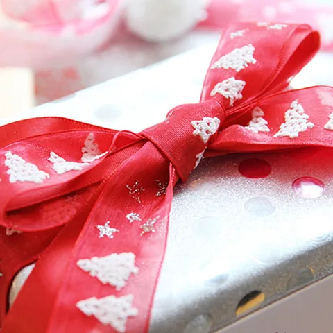 Christmas Tree Gold Star Sheer Organza Ribbon For Gift Wrapping Holiday Festive Decoration Flocking Snow Gauze DIY Craft Ribbon