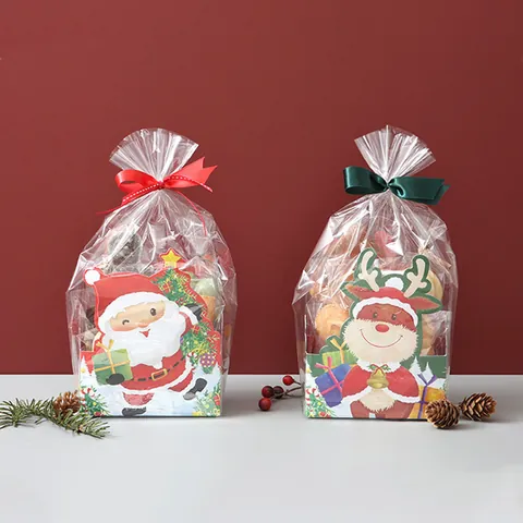 Caja de Regalo de Papel Plegable de Navidad Dibujos Animados Reno Muñeco de Nieve Papá Noel Empaque de Dulces para Fiesta