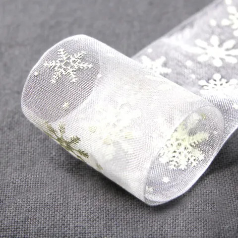 Nastro in Chiffon di Neve Natalizio in Organza con Motivo a Fiocco di Neve Nastro Decorativo per Confezioni Regalo Decorazioni Natalizie Fai da Te Rosso Verde Bianco