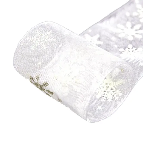 Nastro in Chiffon di Neve Natalizio in Organza con Motivo a Fiocco di Neve Nastro Decorativo per Confezioni Regalo Decorazioni Natalizie Fai da Te Rosso Verde Bianco