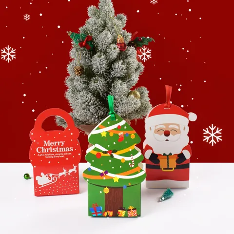 Draagbare Kerst Snoep Cadeau Papier Doos Kerstman Kerstboom Vorm Feestverpakking Met Lint