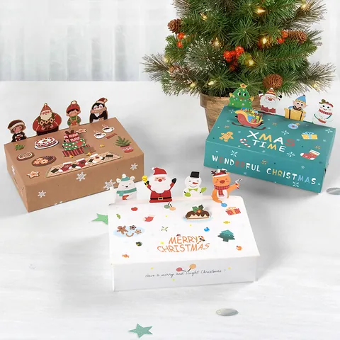 3D Cartoon Christmas Gift Boxes With Santa Snowman Elk Pop Up Cardstock Paper Candy Boxes For Holiday Party Favors Treats