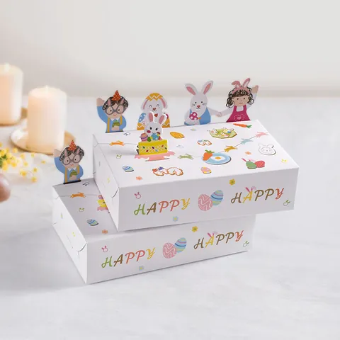 Boîte Cadeau Pop-up 3D Animaux de Pâques Motif Lapin Œuf Dessin Animé Pour Bonbons Anniversaire Cadeau de Fête Boîte Pliante en Carton Blanc