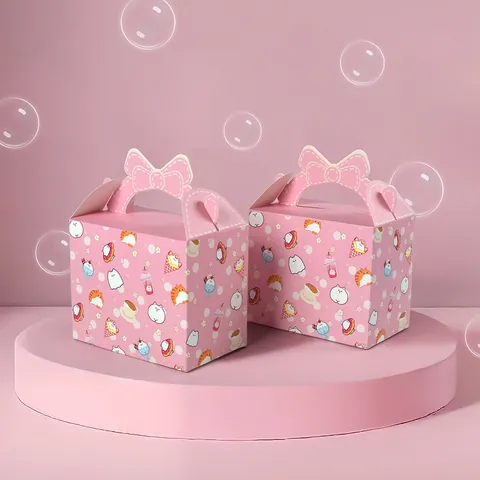 Rosa Cartoon Katze Muster Papier Geschenkbox Mit Schleifengriff Für Süßigkeiten Kleine Geschenke Geburtstag Party Hochzeit Verpackung