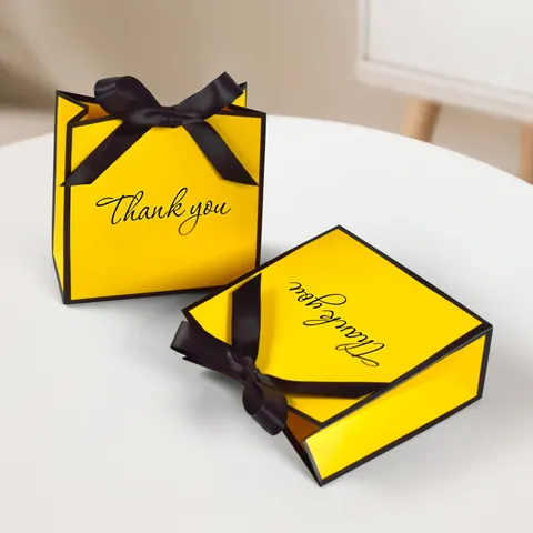 Kleine Quadratische Papiertüten Für Geschenke Mit Satinband Schleife Thank You Druck Karton Tragetaschen Für Hochzeit Party