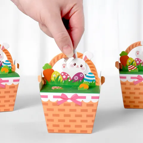 Boîte Cadeau Bonbons Lapin de Pâques Motif Œuf Carotte Design Panier Sac en Carton pour Décoration de Fête de Vacances