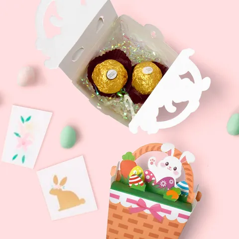 Boîte Cadeau Bonbons Lapin de Pâques Motif Œuf Carotte Design Panier Sac en Carton pour Décoration de Fête de Vacances