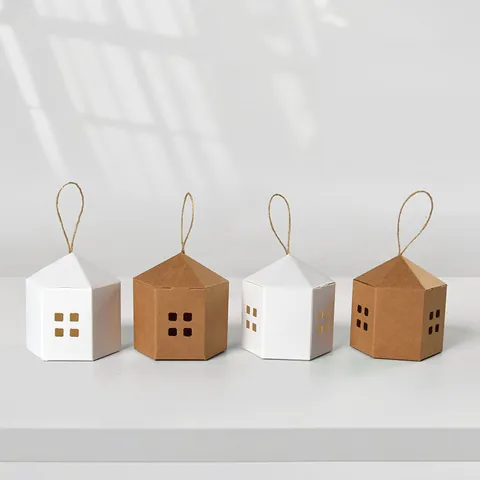 Minimalist House Shaped Paper Gift Box With Hemp Rope Handle Hollow Window Design For Wedding Party Birthday Small Treat Favor Boxes