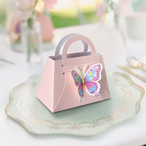 Boîte Cadeau en Papier Rose Style Sac à Main Avec Papillon Pour Mariage Elégante Boîte à Bonbons Pour Célébration d'Anniversaire