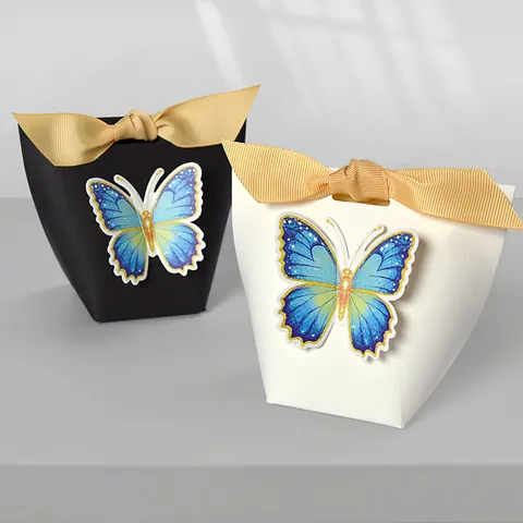 3D Schmetterling DIY Geschenkbox Eleganter Papier Süßigkeiten Verpackungskarton Mit Goldener Schleife Für Hochzeit Party Bankett Dekoration