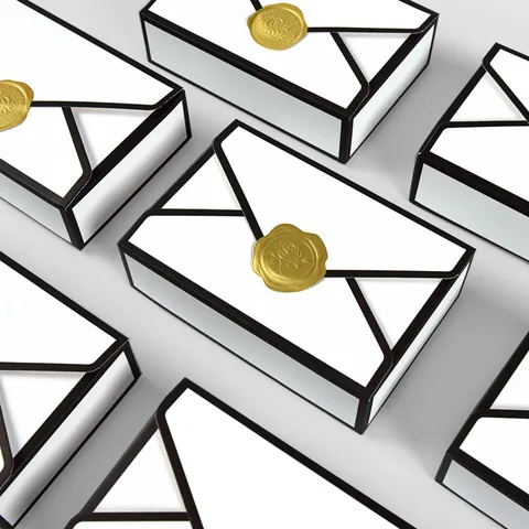 Minimalistische Envelop Stijl Geschenkdozen Met Gouden Zegellak Wit Zwart Omrand Snoepdozen Voor Bruiloft Feest