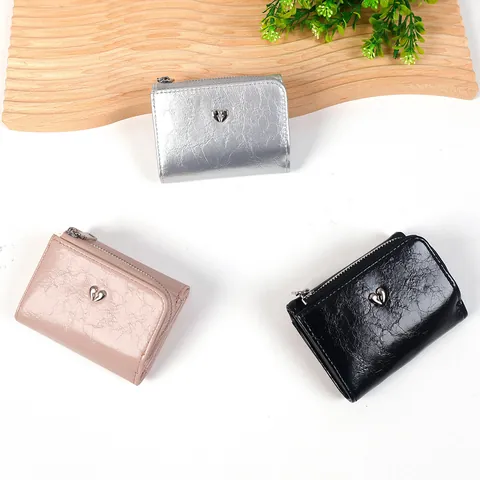 Damen Herz-Hardware Kurze Brieftasche PU Leder Rissige Textur Große Kapazität Münzfach Vintage Punk-Stil Damen Portemonnaie