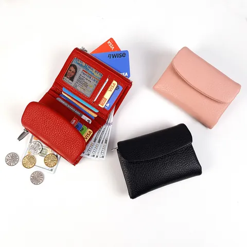 Women's Japanese Style Small Wallet Litchi Grain PU Leather Short Bi-fold Purse With Zipper Coin Pocket Card Holder Mini Handbag