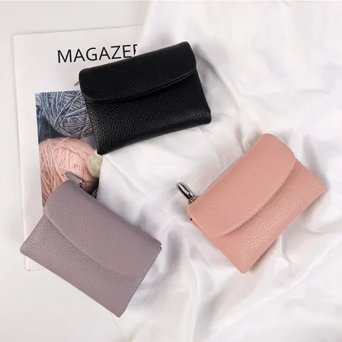 Women's Japanese Style Small Wallet Litchi Grain PU Leather Short Bi-fold Purse With Zipper Coin Pocket Card Holder Mini Handbag