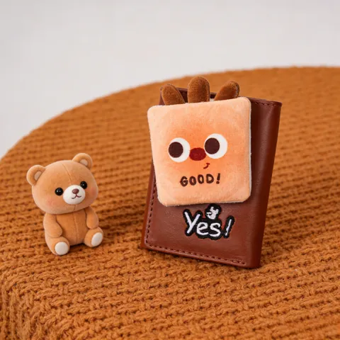 Creative Cute Cartoon Food Plush Decoration Tri-fold Wallet For Women PU Leather Short Coin Purse Small Card Holder Gift