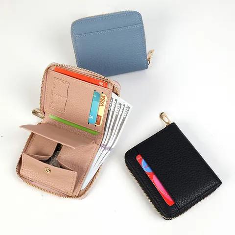 Women Pebbled PU Leather Short Wallet Japanese Style Compact Coin Purse With Zipper Multi Card Slots Portable Money Bag