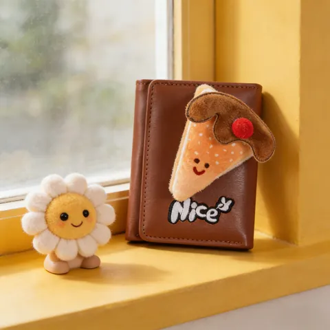 Creative Cute Cartoon Food Plush Decoration Tri-fold Wallet For Women PU Leather Short Coin Purse Small Card Holder Gift