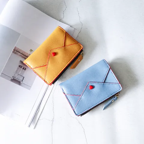 Women PU Leather Heart Short Wallet Bifold Foldable Design Zipper Card Holder Coin Purse Small Fashion Pouch Daily Bag
