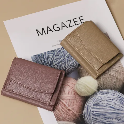 Women's Minimalist PU Leather Pebbled Three-Fold Small Wallet Student Card Holder Coin Purse Multi-Functional Pocket Bag