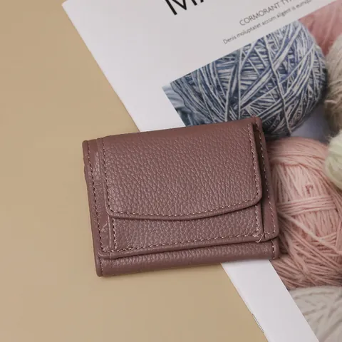 Women's Minimalist PU Leather Pebbled Three-Fold Small Wallet Student Card Holder Coin Purse Multi-Functional Pocket Bag