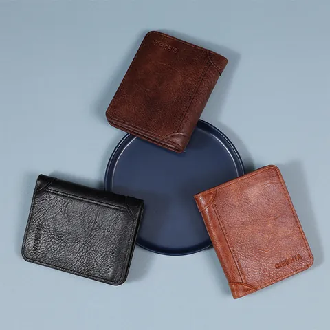 Men's Vintage PU Leather Wallet Retro Short Bi-fold Tri-fold RFID Blocking Credit Card Holder Business Coin Purse For Men