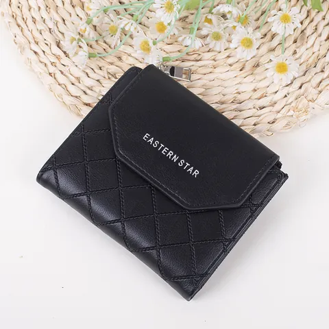 Women's Short PU Leather Wallet Quilted Pattern Triple Fold Purse With Zipper Coin Pocket Card Slots Daily Clutch For Lady