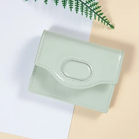Damen Mode Kurze Brieftasche PU Leder Kartenhalter Mit Mehreren Kartenfächern Macaron Einfarbig Flip Top Geldbörse